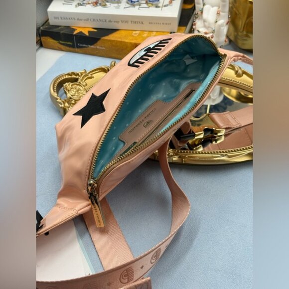 🆕 CHIARA FERRAGNI 🧿 NWT Eyelike Embroidered Bumbag, Peach Faux Leather - Picture 9 of 15